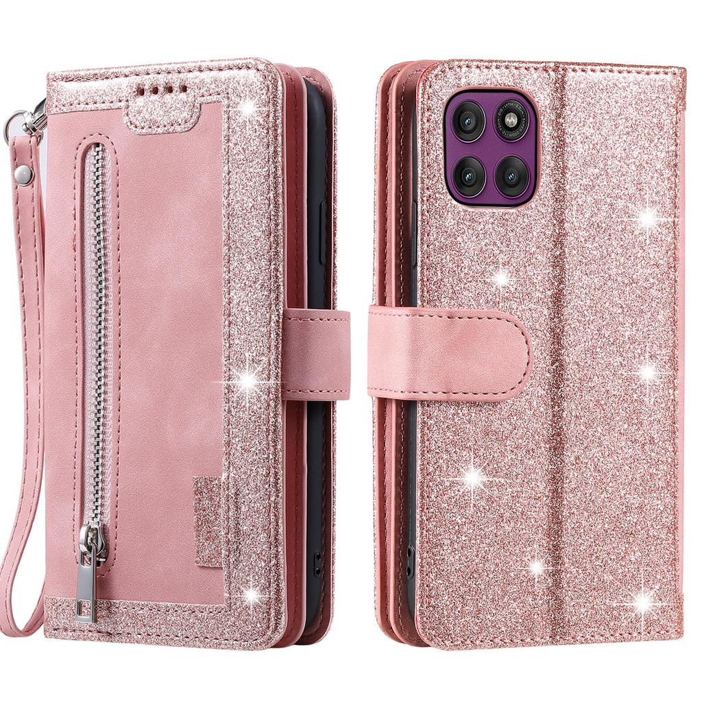 For Motorola Moto G56 5G Case 9 Card Slots Zipper Wallet PU Leather Phone Cover with Wrist Strap