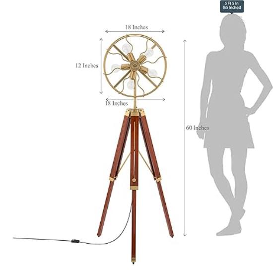 Освещение комнаты Латунный стиль вентилятора Свет Регулируемый деревянный штатив Торшеры Угловой