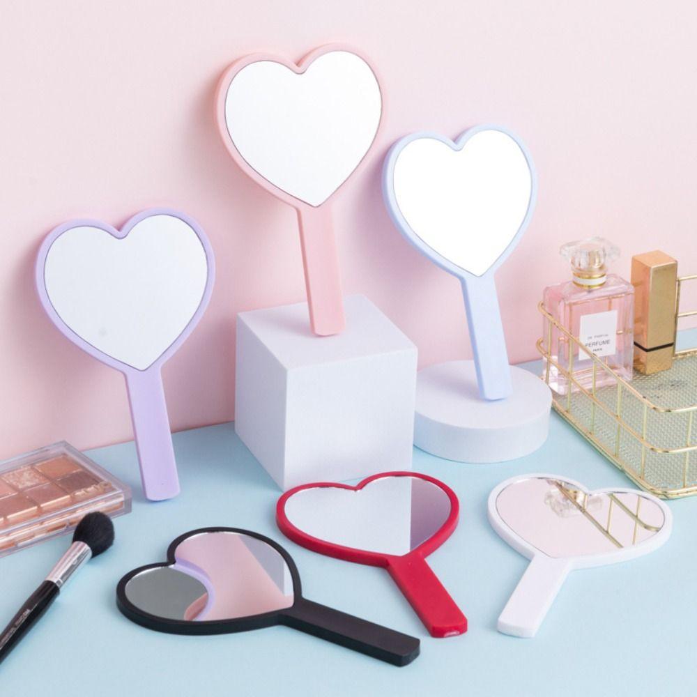 Cute Love Makeup Mirror Sweet Vanity Mirror Durable Heart Handle Mirror Eyelash Extensions