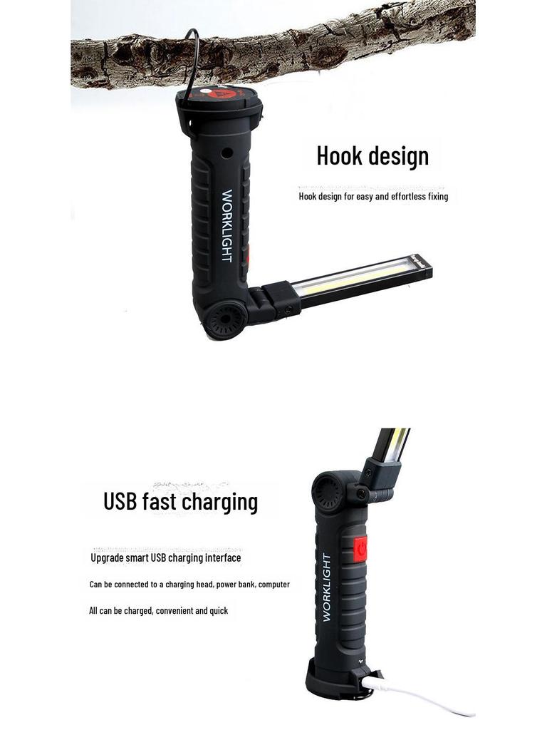 Перезаряжаемый складной светодиодный рабочий фонарь, магнитный COB фонарик для улицы и осмотра автомобиля