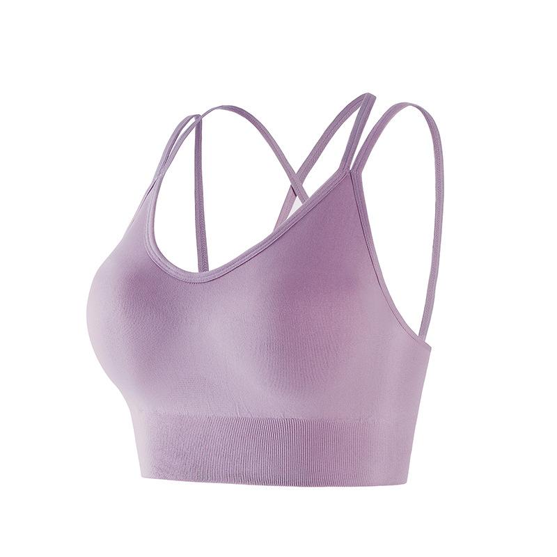 Thin Straps Integrated Fixed Cups Shockproof Gathered Sports Bra for Women Large U-shaped Beautiful Back Yoga Bra