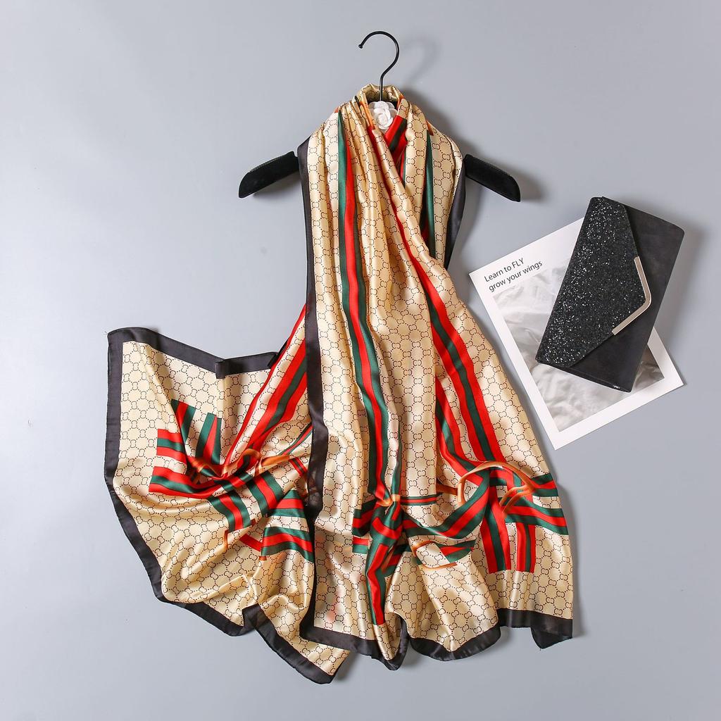 Spring and Summer New Four-leaf Clover Flowers Flowers Women Sunscreen Silk Scarf Long Shawl Seaside Holiday Sunshade Scarf