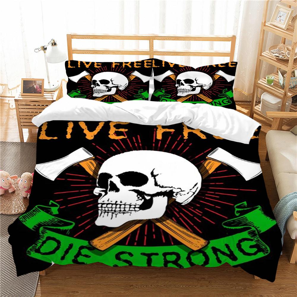 Skull Style Duvet Cover Set 3D Skull Printing Bedding Cover Polyester Home Textiles Soft Pillowcase Boy Single Size Bed Set