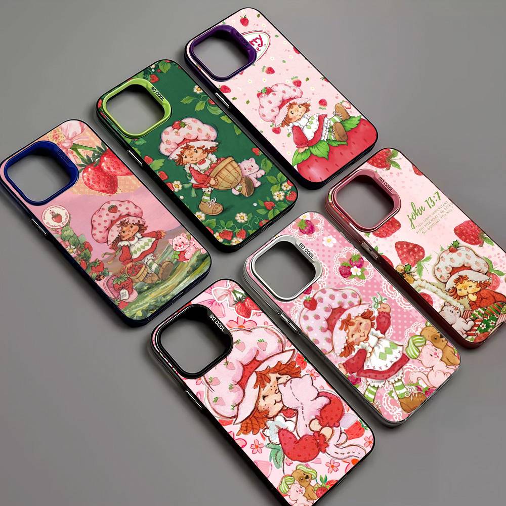 Анимированный чехол для телефона S-Клубничный S-Шорткейк Для IPhone 17 16 15 14 11 12 13 Pro Max Plus Pro Цветной Серебряный Чехол