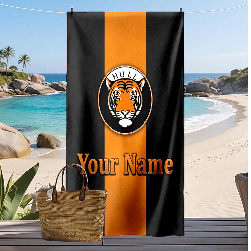 Hull City Personalized Printed Beach Towel Soccer Logo Support Custom Name Text Absorbent Towel For Sport Travel Special Gift