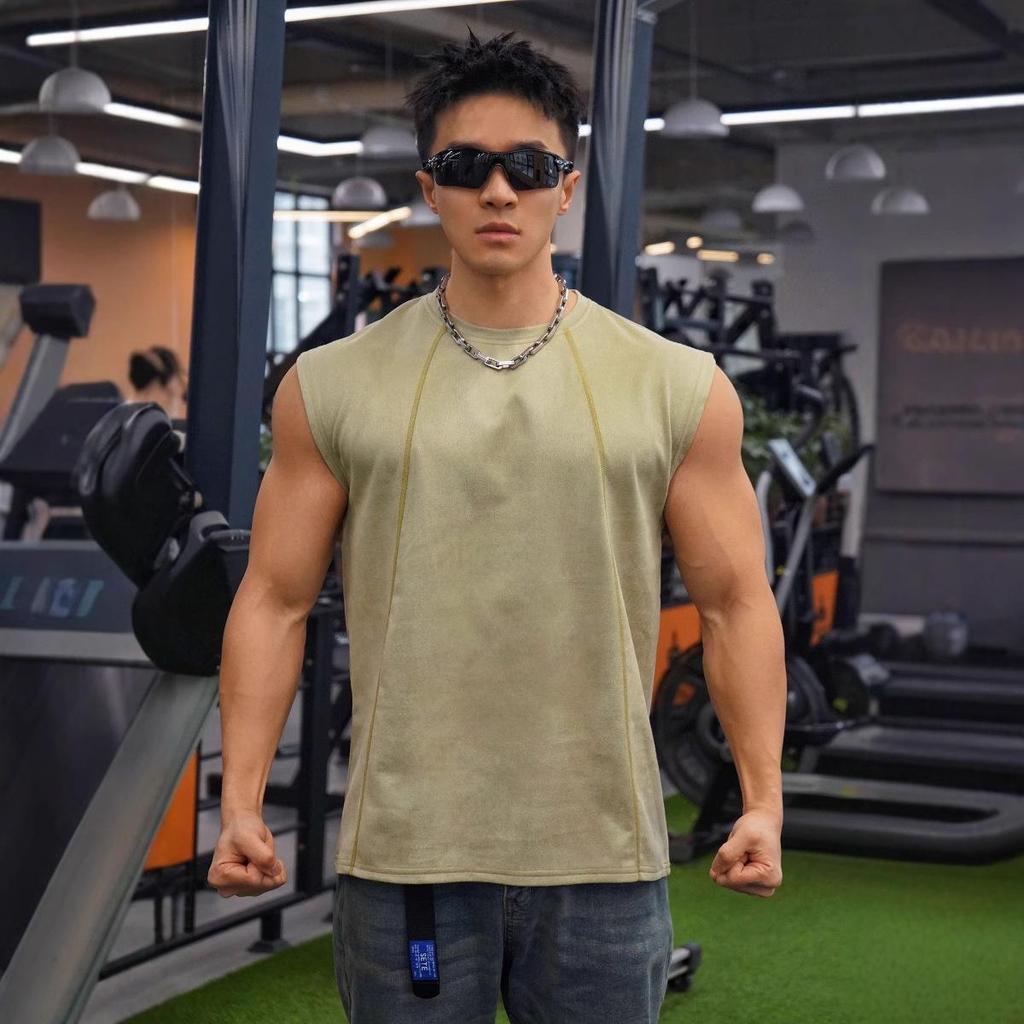 Мужская майка без рукавов из тяжелого хлопка с широкими плечами от American Fitness Brothers для летнего бега и повседневных занятий спортом