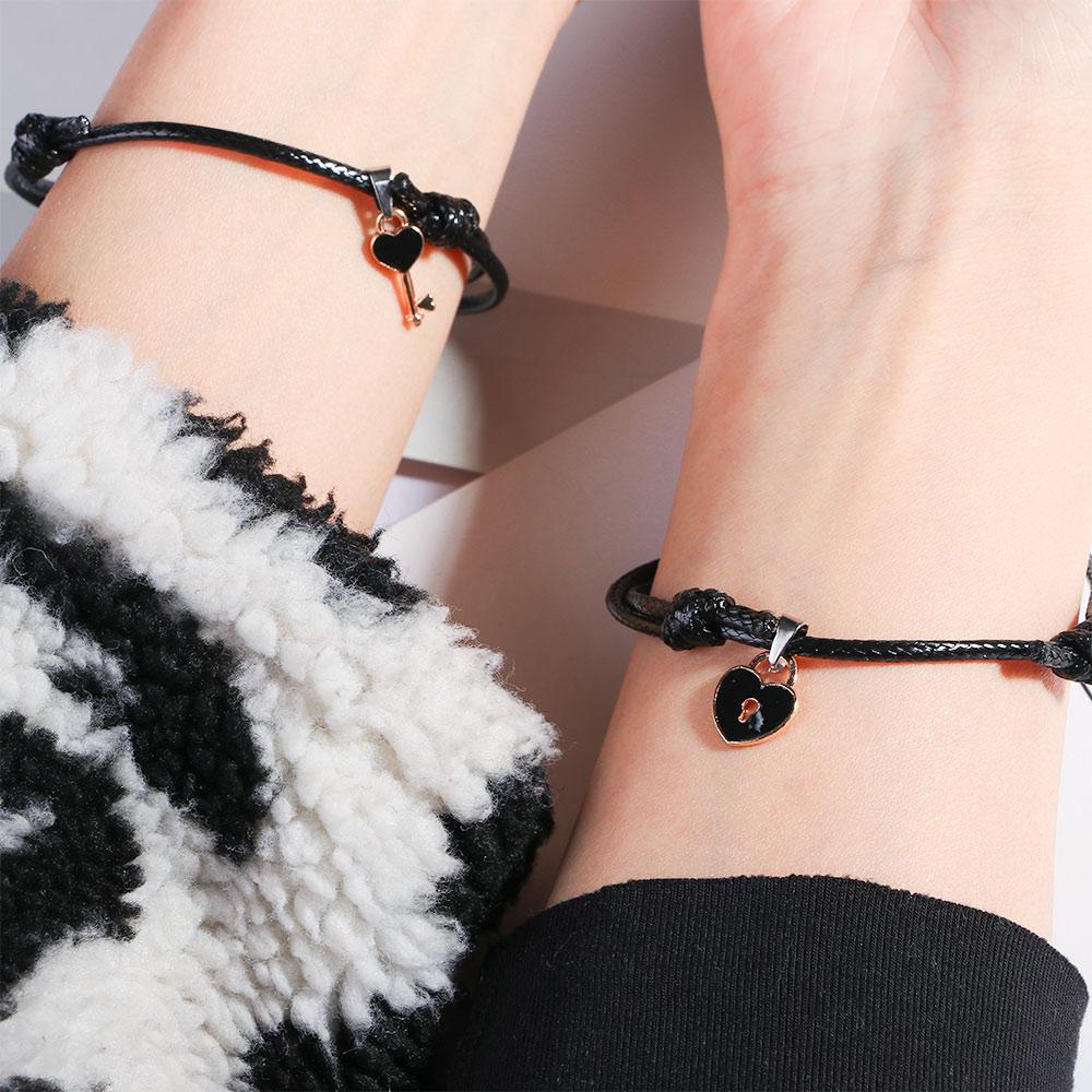 Подарки Замок Шарм Регулируемая веревка веревка ключ сердце браслеты модные аксессуары ювелирные изделия браслеты