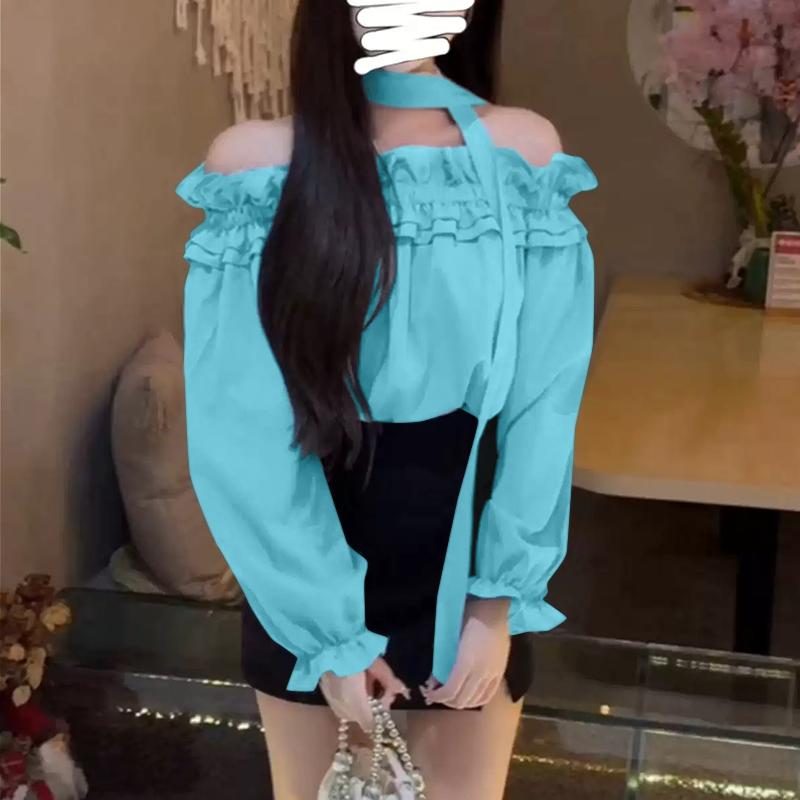 VONDA Женские летние блузки с открытыми плечами и оборками-фонариками с длинным рукавом