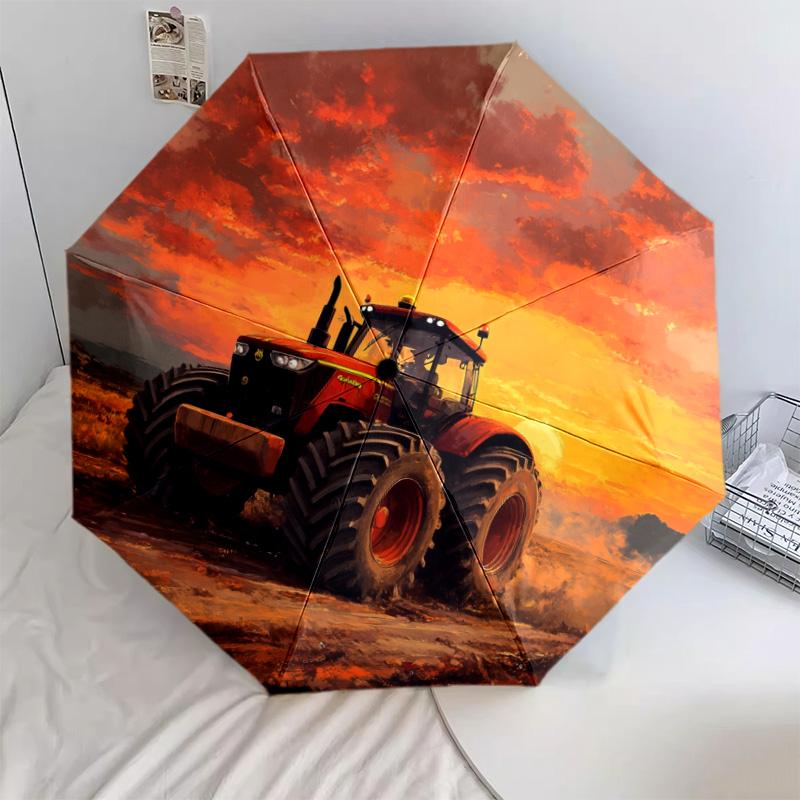 Зонт-автомат с рисунком «Строительная техника», портативный и складной дизайн, 8 спиц, рождественский или праздничный подарок.
