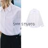 Spring New Women Clothes French Style Rivet Decoration Punk Loose Poplin Long Sleeve Lapel Shirts 3564172