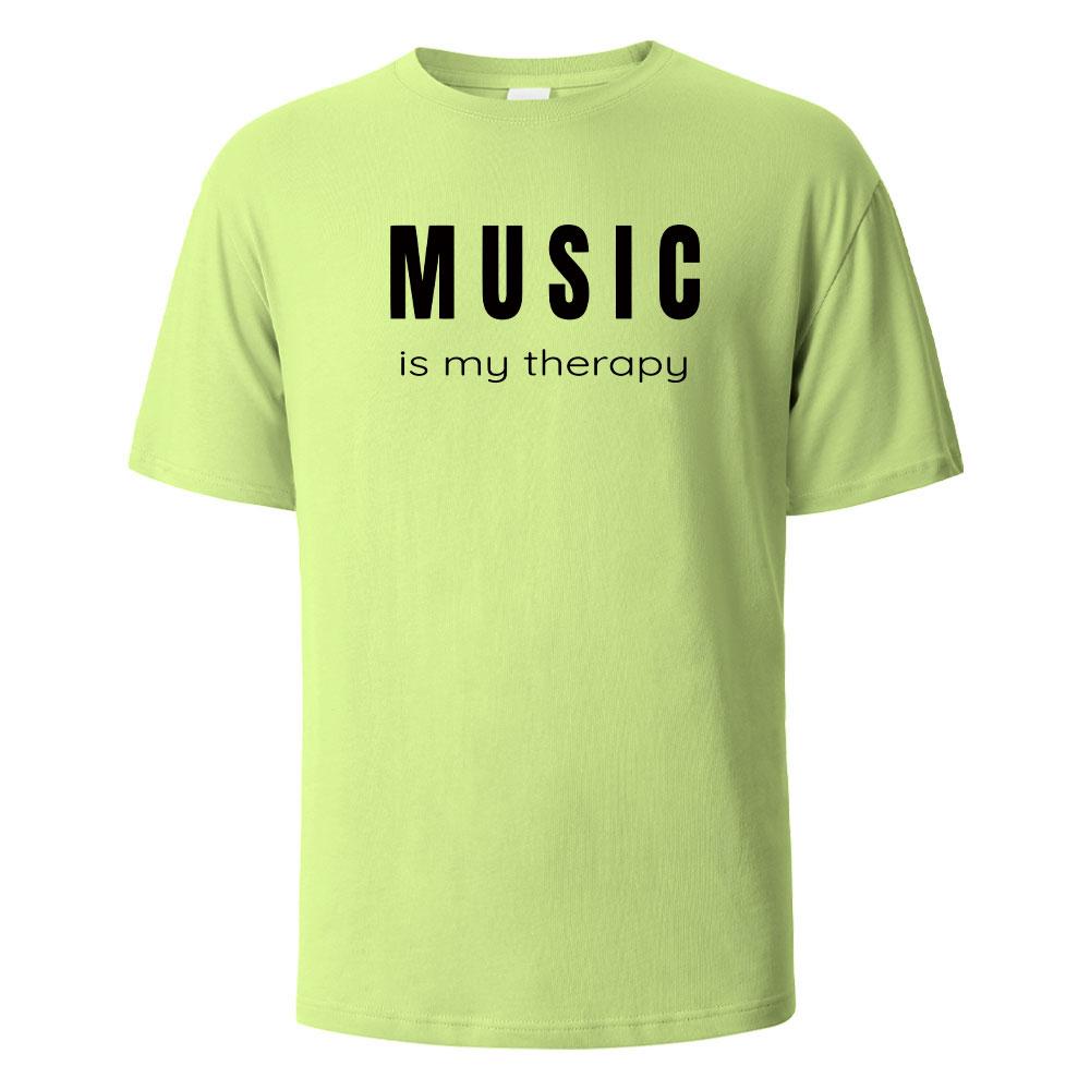 Футболка с принтом Music Is My Theropy из хлопка, повседневная, с короткими рукавами, летние футболки для мужчин и женщин, 100% хлопок, с круглым вырезом, свободного покроя, уличная футболка