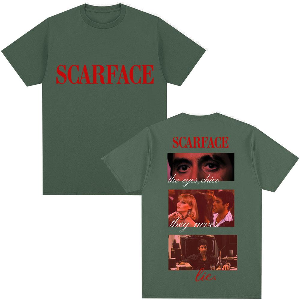 Фильм Лицо со шрамом Тони Монтана Цитаты Классическая футболка Глаза Чико Винтаж Хип-хоп Мужская Готическая футболка Свободная хлопковая Повседневная футболка