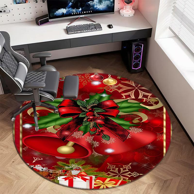 Cute Christmas Day Gift Bell Santa Claus Snowman Christmas Tree round rug Home Soft Decorative Anti slip Chair Mat Carpet Outdoor Floor Mat Carpet 106