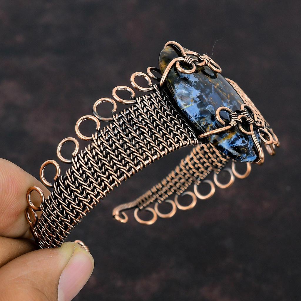 Браслет Pietersite, браслет из медной проволоки, регулируемый браслет-манжета, браслет с драгоценными камнями для женщин, медная проволока ручной работы, ювелирные изделия, подарок для нее