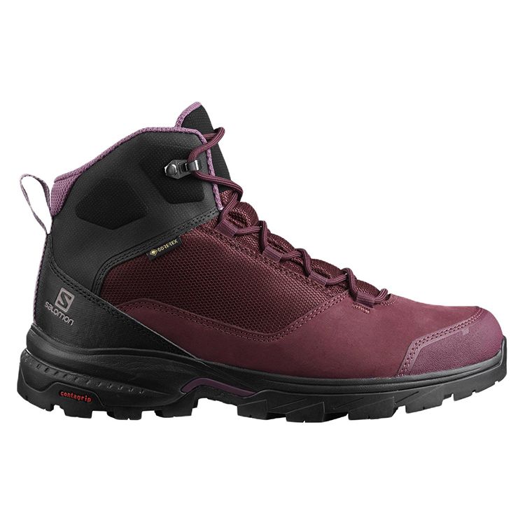 SALOMON Outward Gore-Tex Comfortable Daily Wear Durable High-Top Hiking Shoes Women Hiking Shoes Burgundy 409580