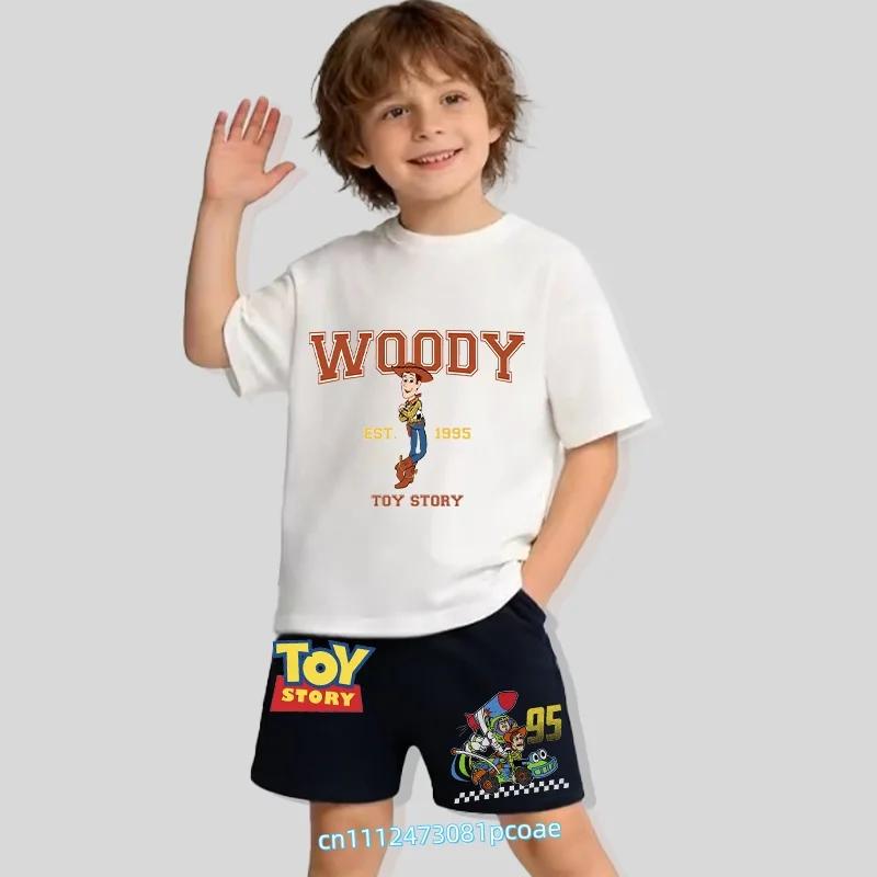 boys sports shirt casual top summer Tshirt Toy Story cartoon print childrens pure cotton shortsleeved short pants set for