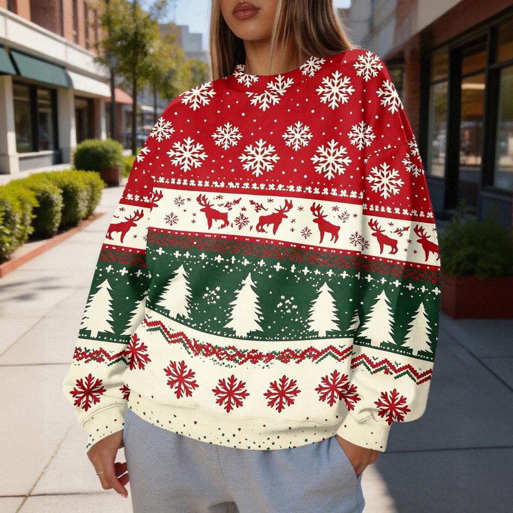 Women's Trendy Christmas Graphic Crewneck Sweatshirt Lightweight Casual Pullover Top for Holiday