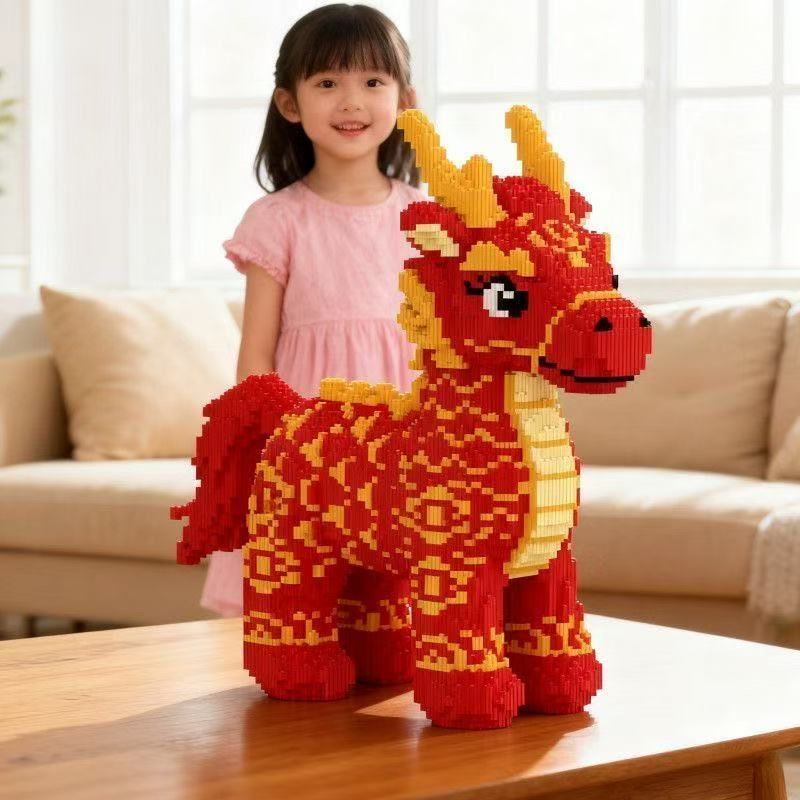 New 3D Divine Beast Auspicious Dragon Horse Micro Diamond Building Block Brick Toys For Kids Birthday Gifts Home Ornament