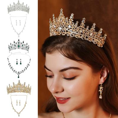 Новое ожерелье-корона, серьги, роскошные, универсальные, свадебные, банкетные украшения, сплав, стразы, свадебный набор-корона
