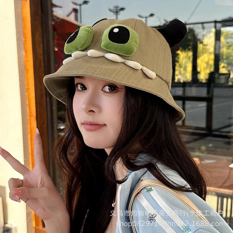New cute cartoon fisherman hat children spring and summer little monster sunshade sunscreen show face little funny basin hat