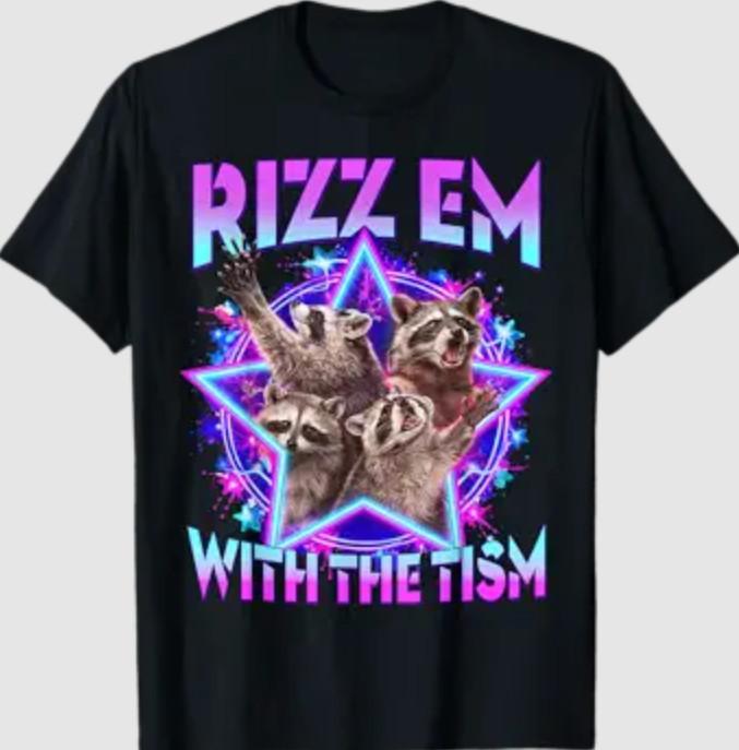 Autism Funny Rizz Em with The Tism Meme Autistic Racoon T-Shirt