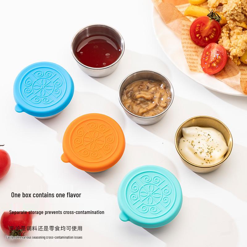 304 Stainless Steel Mini Sauce Cup with Sealed Silicone Lid for Outdoor Salad Dipping