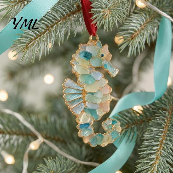 Декоративные ornaments со стеклянным видом Морской Рождественский Ornament, Прибрежная Черепаха Акула-кит Осьминог Современное Настенное Украшение Украшение для Елки, Вдохновленные Океаном