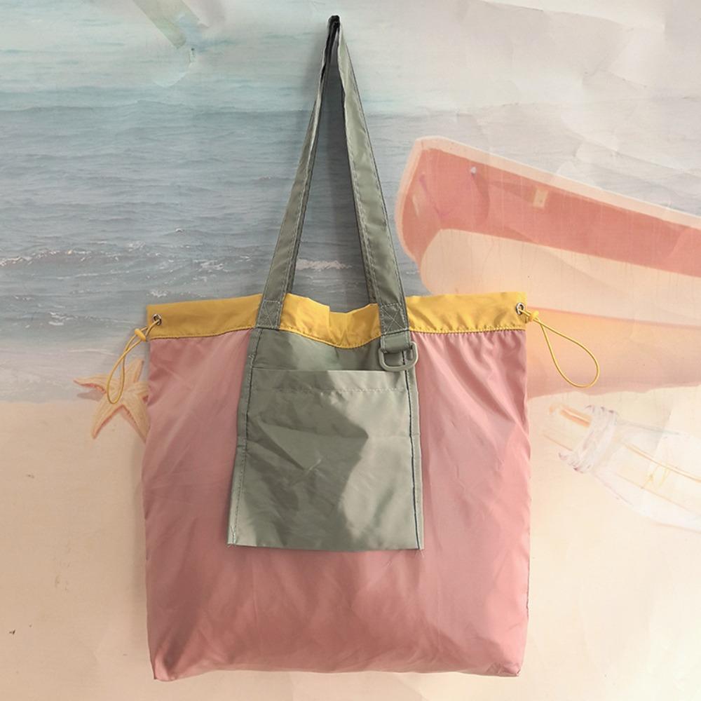 Reusable Foldable Shopping Bag Large Capacity Drawstring Handbag Durable Tote Bag Outdoor