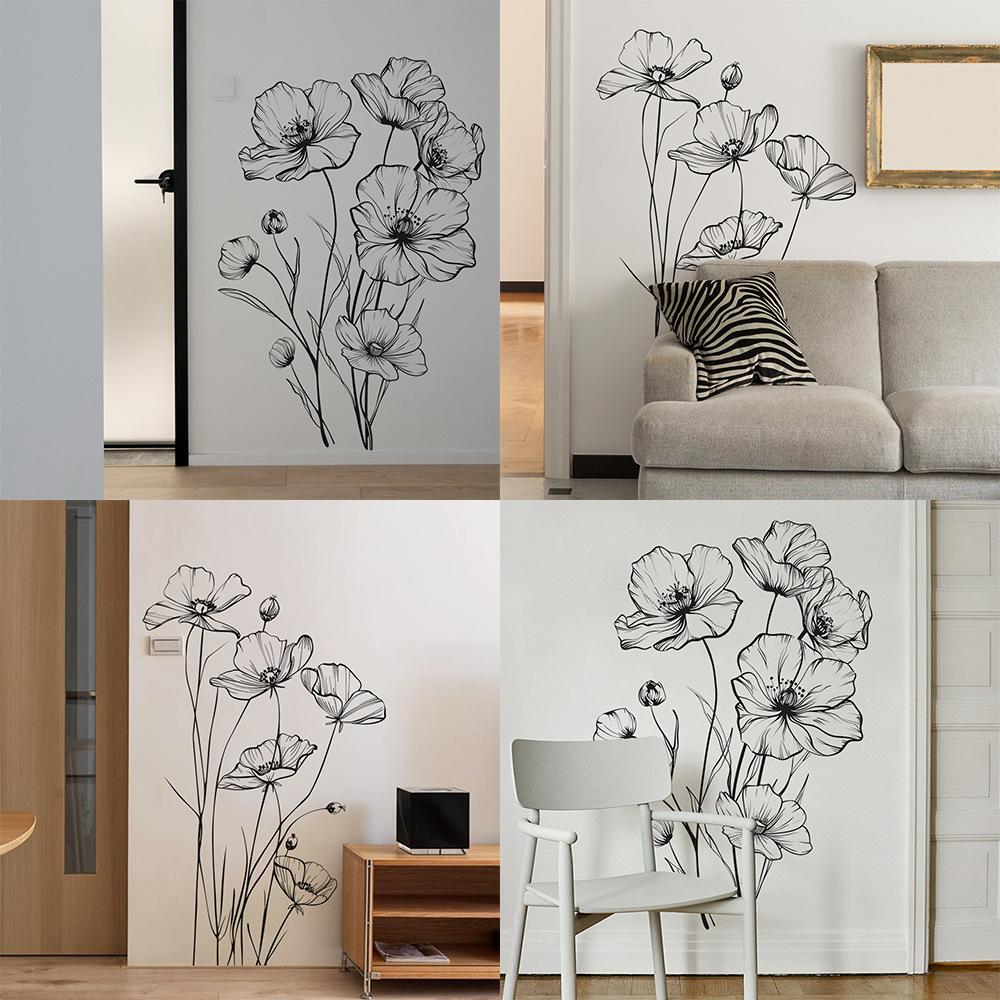 Черно-белый эскиз Yu Beauty Flower Спальня Гостиная Фон Украшение Декоративная Наклейка На Стену Наклейка