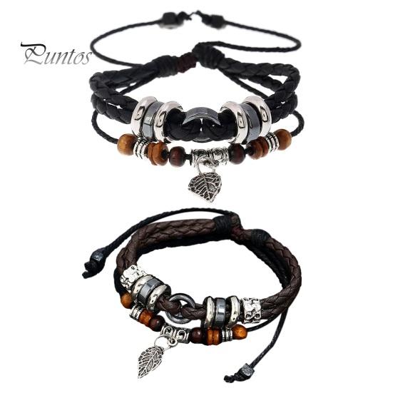 Браслет ручной работы, винтажные бусины из сплава, кулон в виде листьев, многослойный браслет из бисера, браслет в этническом стиле для женщин и мужчин, браслет, ювелирные аксессуары, подарок