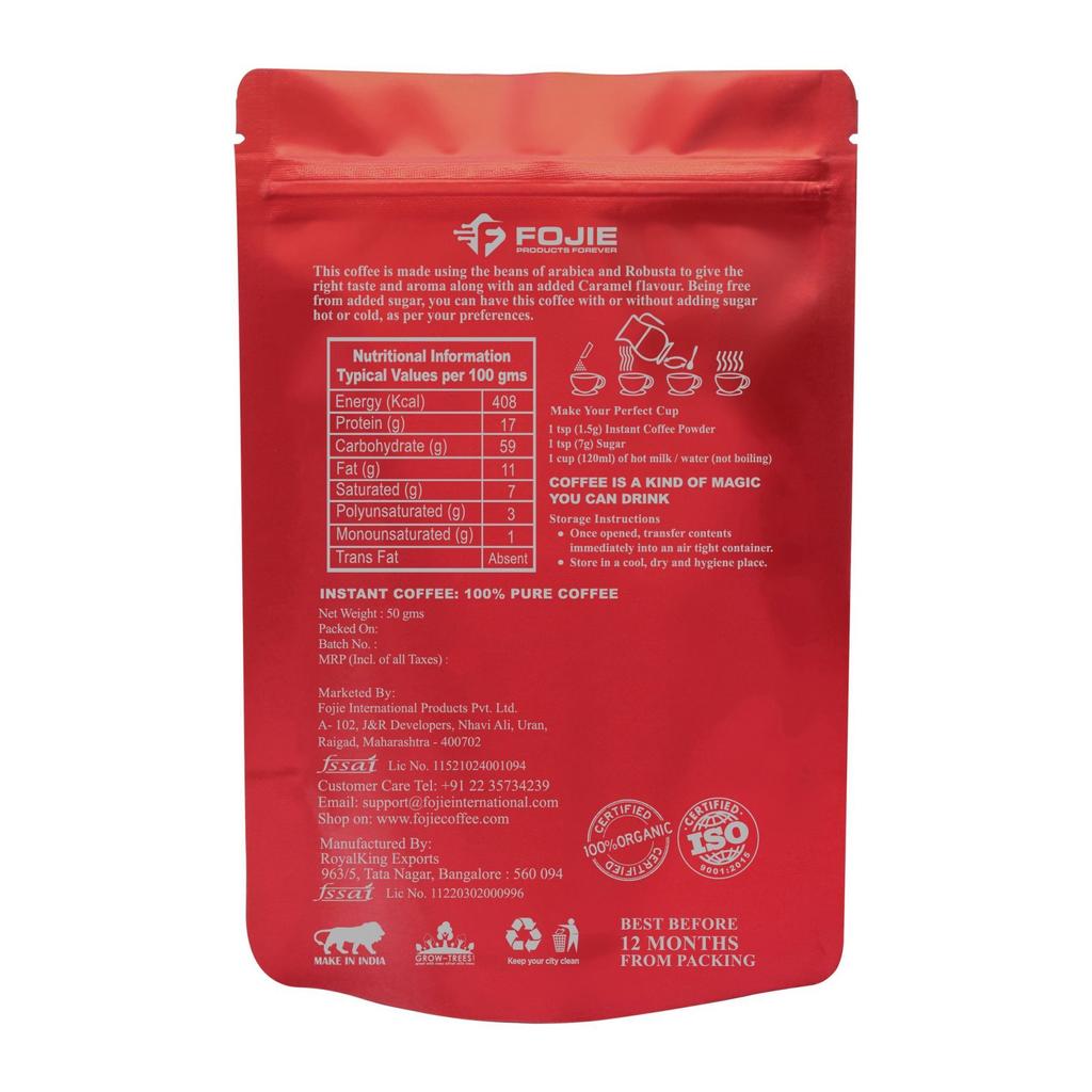 Растворимый кофе со вкусом Карамели (50 г), Caramel Instant Coffee, Fojie