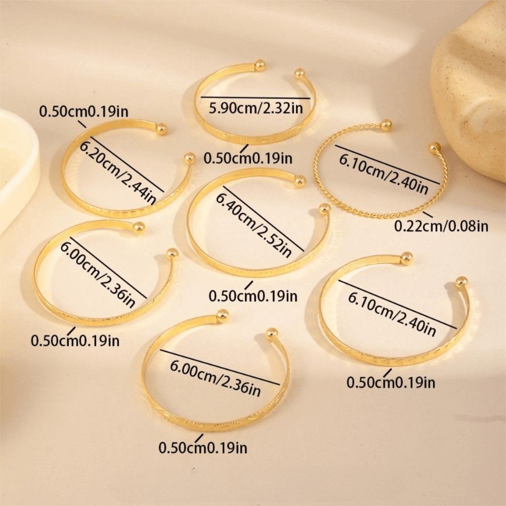 7 Pcs/Set Versatile Gold Color Bracelets Stackable Heart Prints Bracelets Music Festival