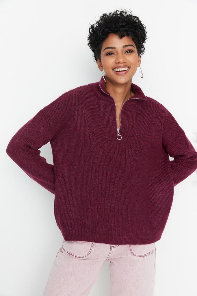 Женский свитер в элегантном стиле, зеленый мягкий текстурированный трикотаж на молнии, свитер