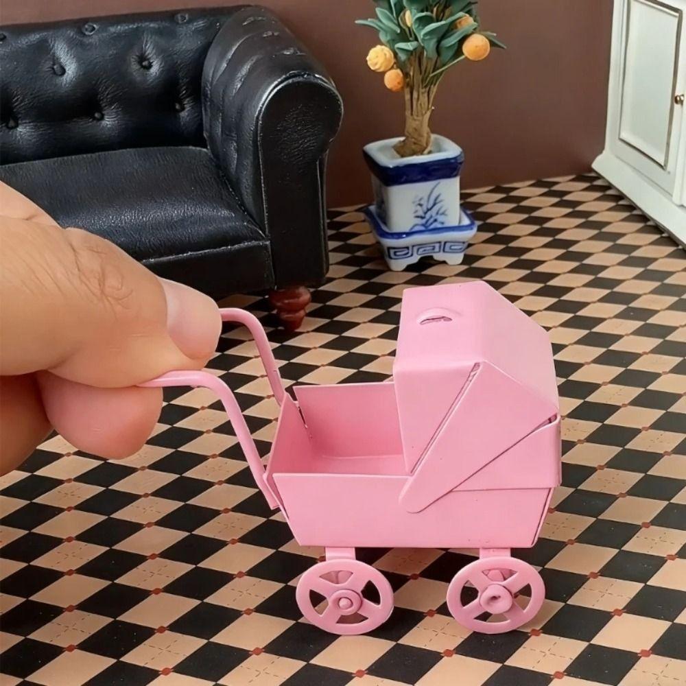 Realistic Mini Bassinet Stroller Wrought Iron Baby Stroller Model Doll Pram Toys Kids Pretend Play