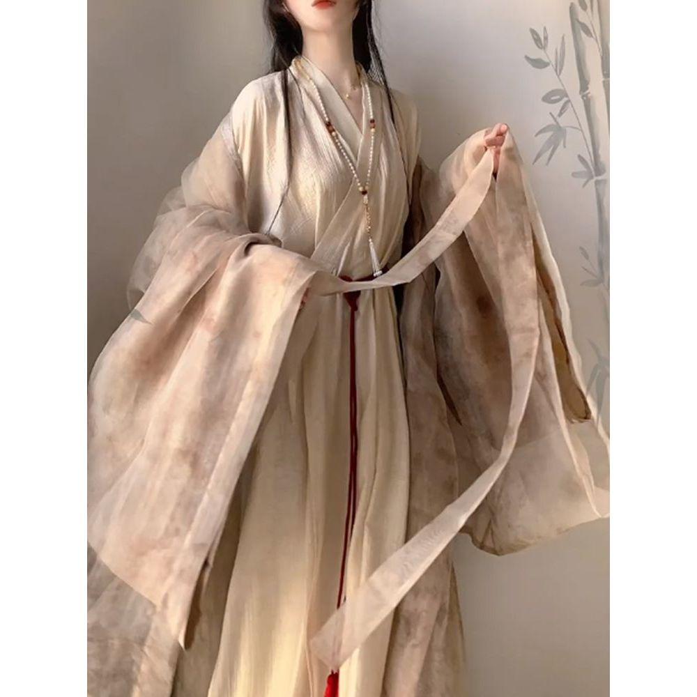 Рубашка с прямыми рукавами и принтом Hanfu, сказочный костюм с юбкой до талии
