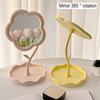 Flower Desk Makeup Mirror with Storage Tray 360 Degrees Rotation Desktop Vanity Mirror Multi-purpose Women Cosmetic Table Mirror Jewelry Organizer