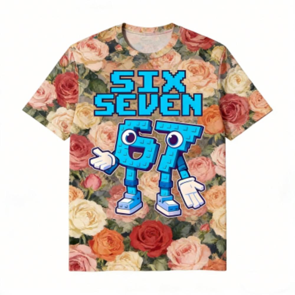 Fashion Kids T-Shirt 67 Six Seven Flower Print Boy and Girl Tees Top Summer Short Sleeve O Neck Casual Outdoor Kids Clothing