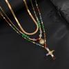 Colorful Crystal Necklace for Men, Trendy Hip-Hop Personality Cross Pendant Clavicle Chain for Men