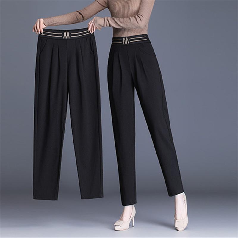 Весенне-осенние женские повседневные модные брюки с высокой талией в стиле Харадзюку, однотонные элегантные свободные брюки, офисные женские простые брюки, уличная одежда