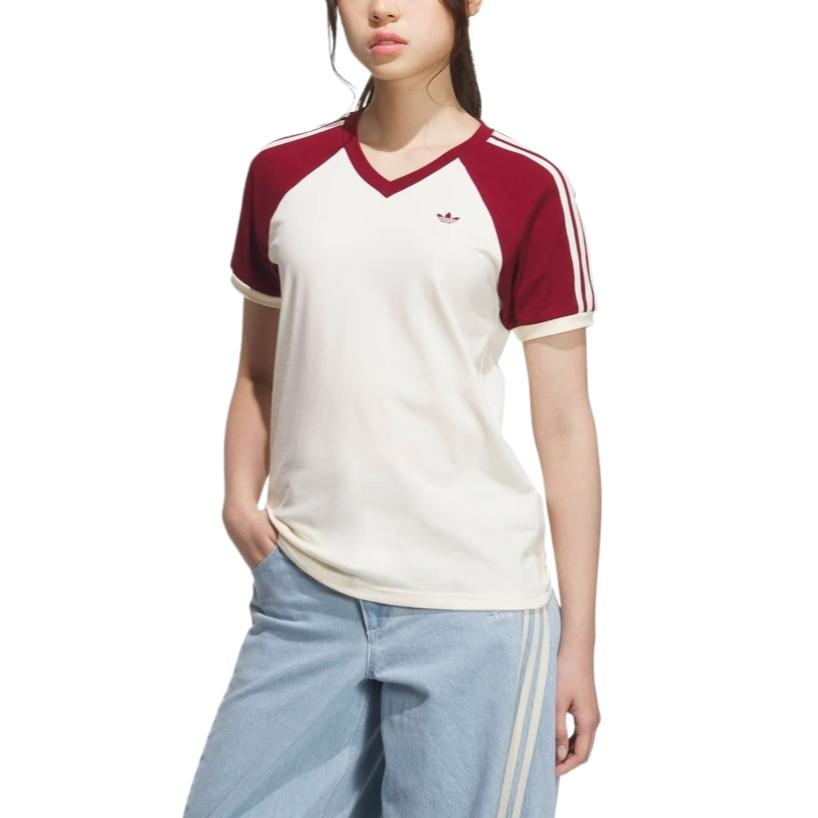 adidas Женская футболка с рукавом реглан Originals, цвет слоновой кости/бордовый, KE6163