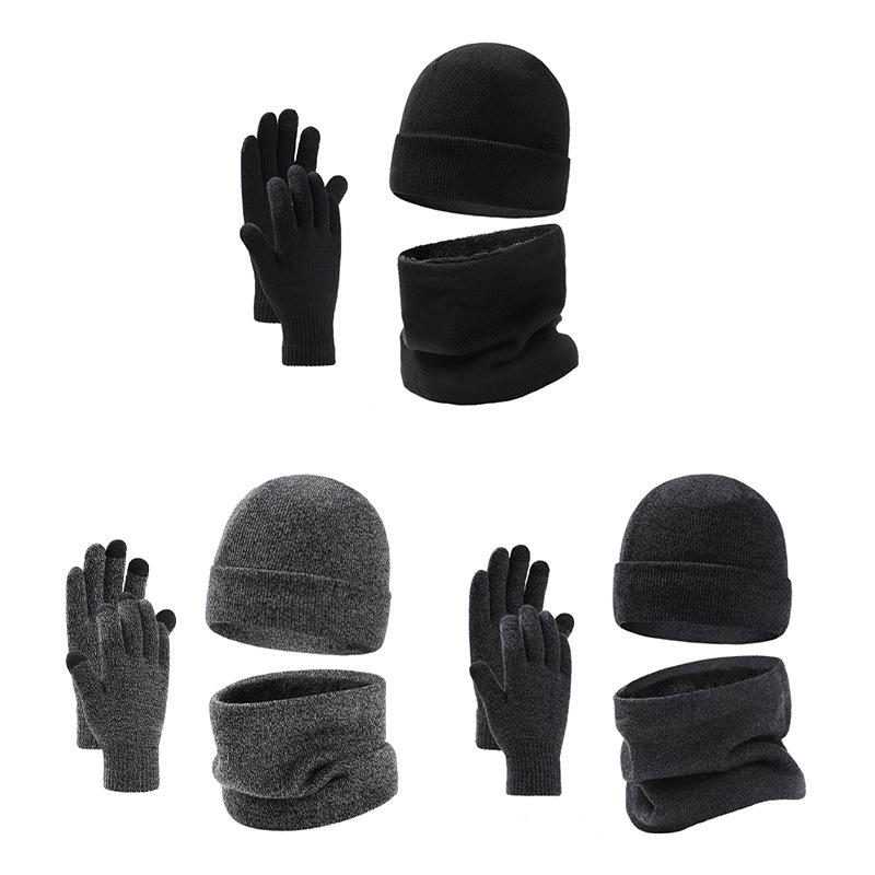 European and American winter hats, scarves, gloves three-piece set, men's knitted hats, plush winter wool hats, scarves