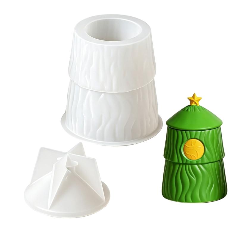 Holiday Tree Shape Container Craft Mould, Two Part Casting Mould Set for Handmade Candle Holder and Christmas Table Display