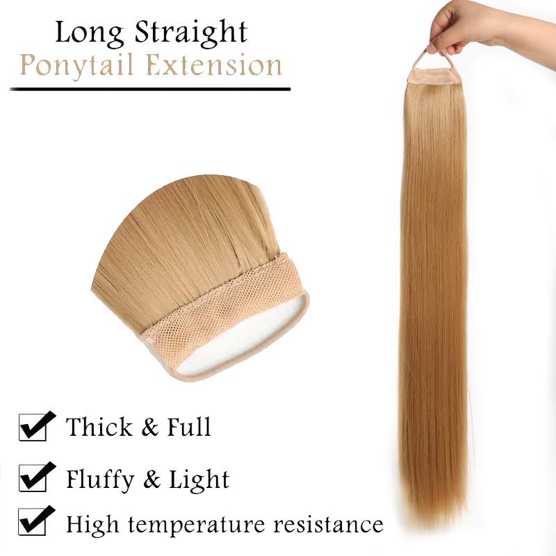 Long Straight Ponytail Wig with Rubber Bands, Soft and Heat-resistant Synthetic Wig Suitable for Women's Daily Use As a Ponytail Accessory