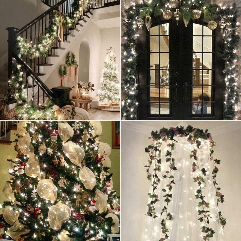 Outdoor Solar Light String 33 Feet 100 Led Solar Lights 8 Lighting Modes Copper Wire Lights Courtyard Trees