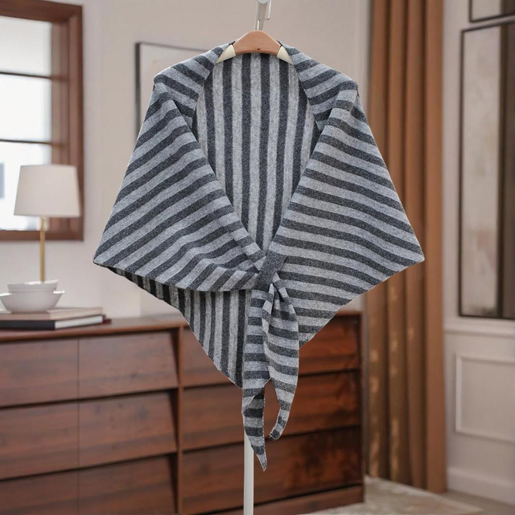 Women's Fashionable Striped Print Knitted Shawl Wool Open Collar Shoulder Top Shawl Scarf