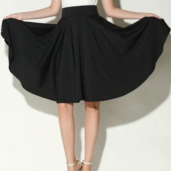 Women Skirt Elastic High Waist A-Line Style Skirt Solid Color Large Hem Skater
