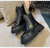 Модные короткие ботинки женские новые зимние однотонные тонкие одиночные женские дышащие увеличенные мотоциклетные ботинки на платформе осенняя мода черный цвет
