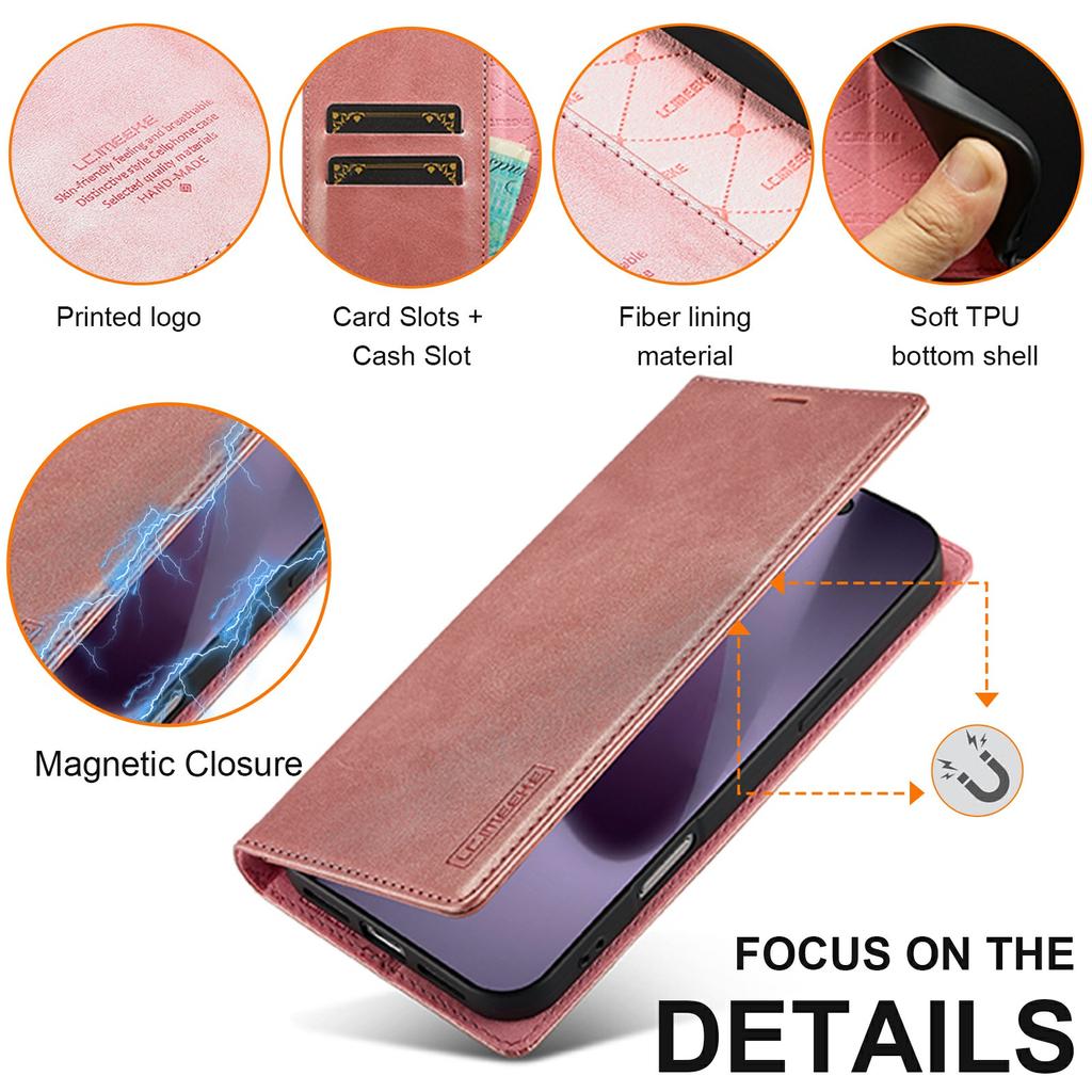LC.IMEEKE For iPhone 17 Pro Max Case Wallet Microfiber Leather Phone Cover