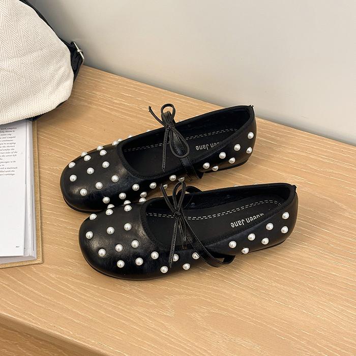 Женские балетки с бантом-бабочкой из жемчуга, элегантные туфли Мэри Джейн для дам, весна, осень, лаконичные, без шнуровки, Zapatos De Mujer