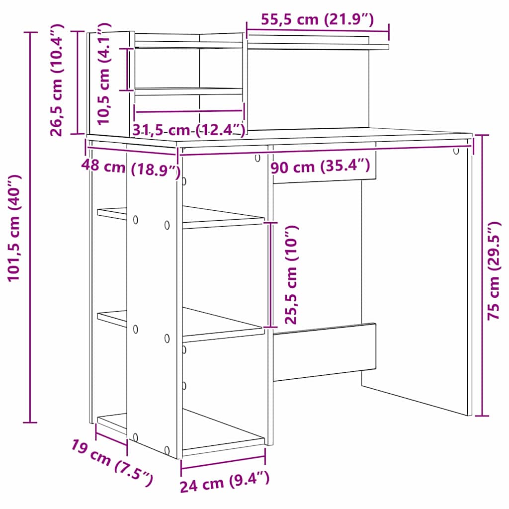 Desk Grey Sonoma 90 x 48 x 101.5 cm Engineered Wood